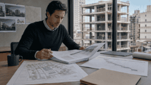 Documentación, cronograma de obra y plano revisados antes de invertir en un desarrollo en preventa