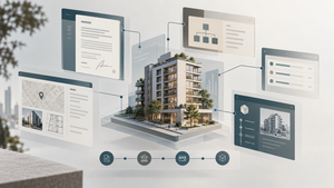 Interfaz conceptual de una plataforma de tokenización inmobiliaria con capas documental, operativa y regulatoria